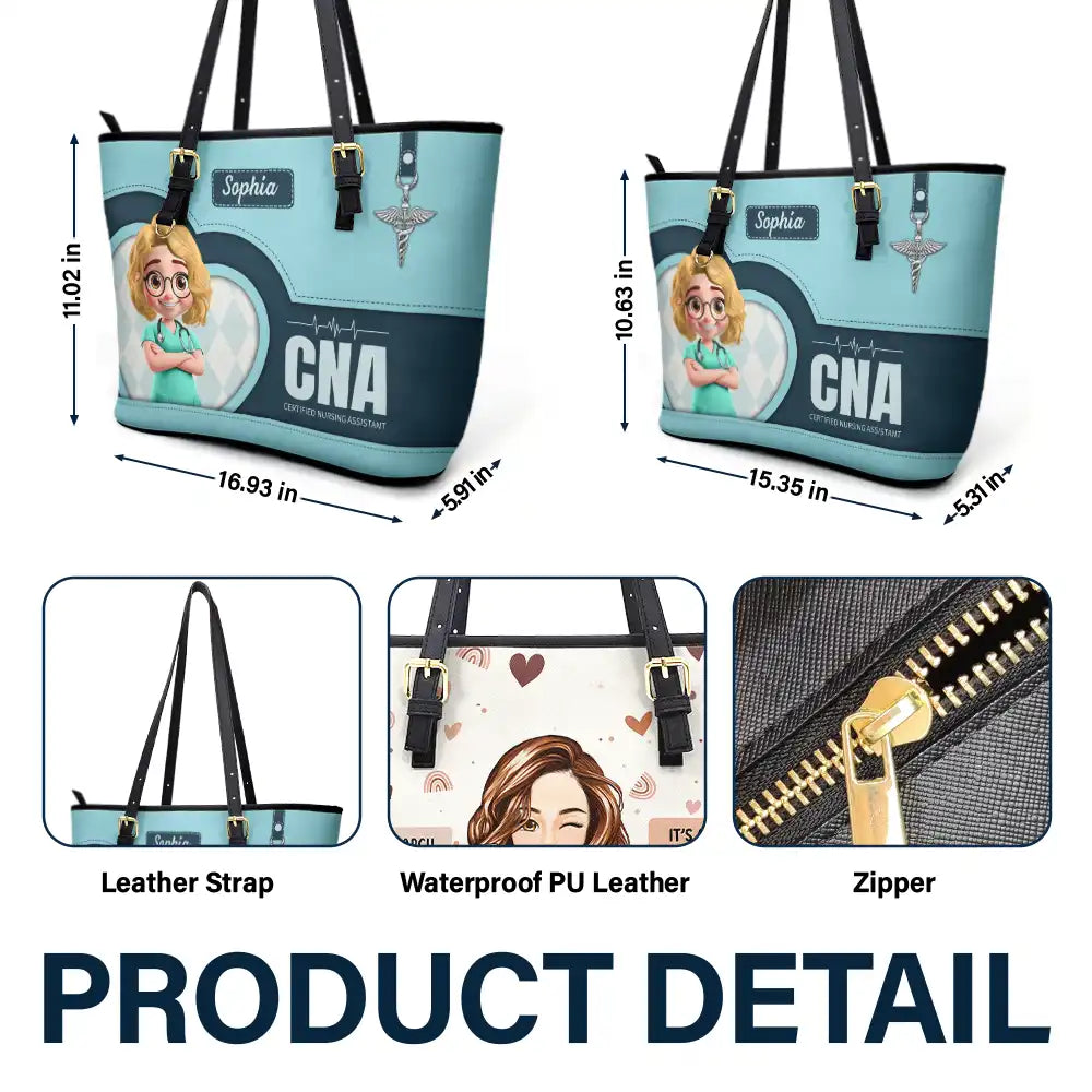 Nurse,Gift For Women,Gift For Men,Happy,Gift For Yourself,Vector,Proud - 3D Effect Nurse Job Title - Personalized Leather Tote Bag