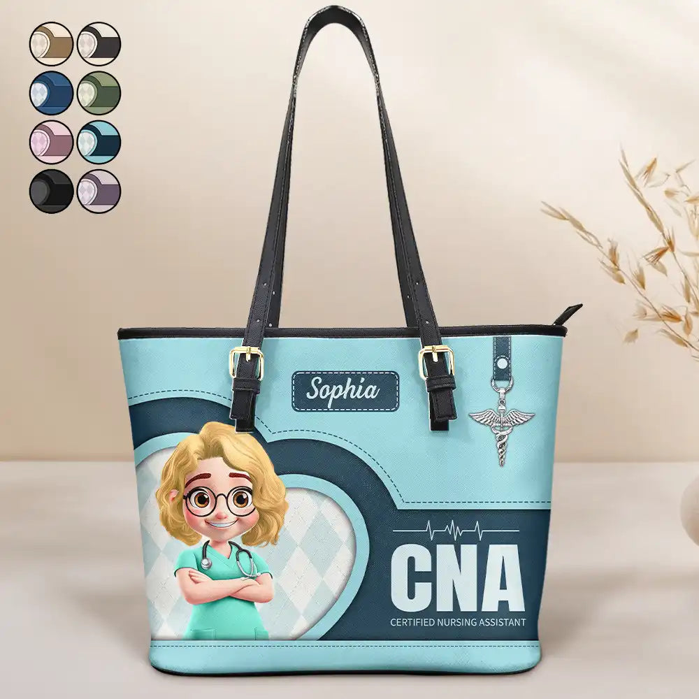Nurse,Gift For Women,Gift For Men,Happy,Gift For Yourself,Vector,Proud - 3D Effect Nurse Job Title - Personalized Leather Tote Bag