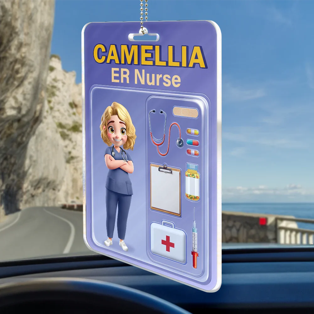 Nurse,Gift For Bestie,Gifts For Colleagues - 3D Effect Nurse Job Title Pack Packaging - Personalized Acrylic Car Hanger