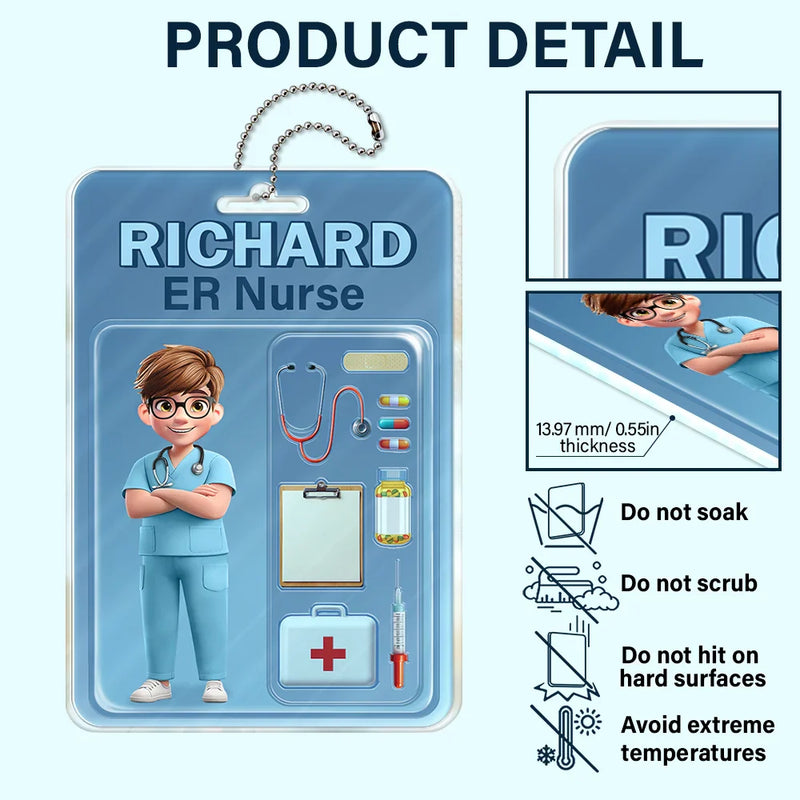 Nurse,Gift For Bestie,Gifts For Colleagues - 3D Effect Nurse Job Title Pack Packaging - Personalized Acrylic Car Hanger
