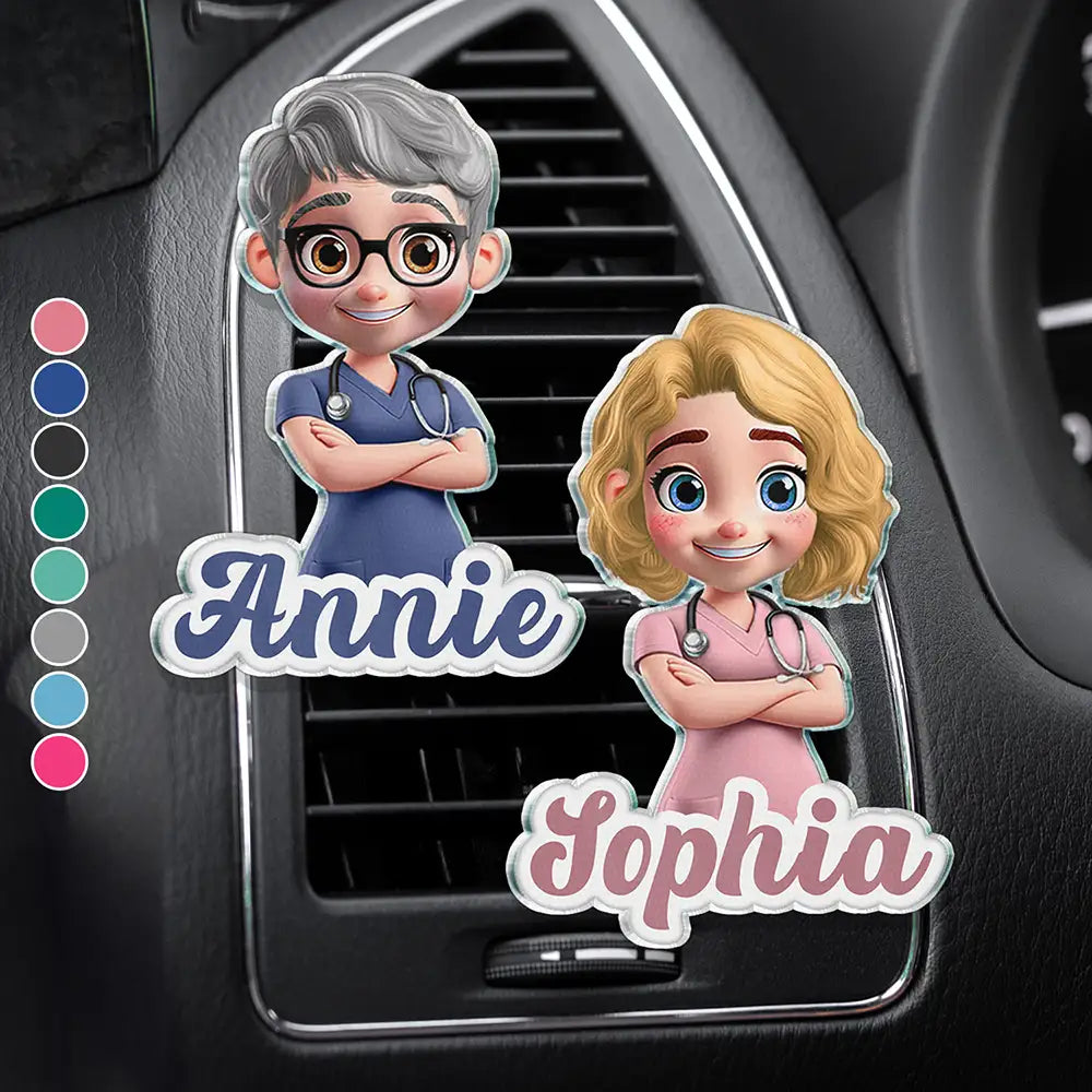 Nurse, Proud, Vector - 3D Effect Nurse Name - Personalized Acrylic Car Vent Clip