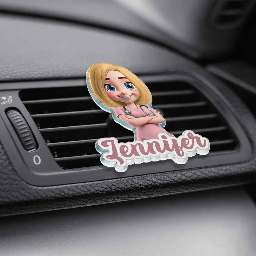 Nurse, Proud, Vector - 3D Effect Nurse Name - Personalized Acrylic Car Vent Clip