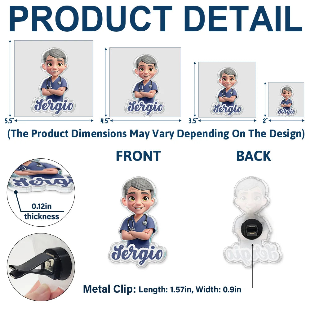 Nurse, Proud, Vector - 3D Effect Nurse Name - Personalized Acrylic Car Vent Clip