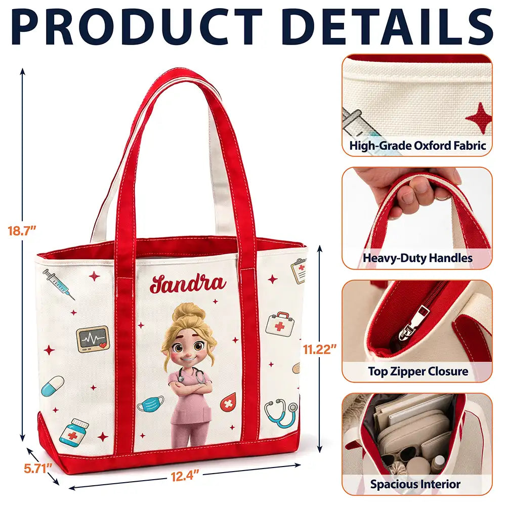 Nurse,Vector,Happy - 3D Effect Nurse Name - Personalized Fabric Tote Bag