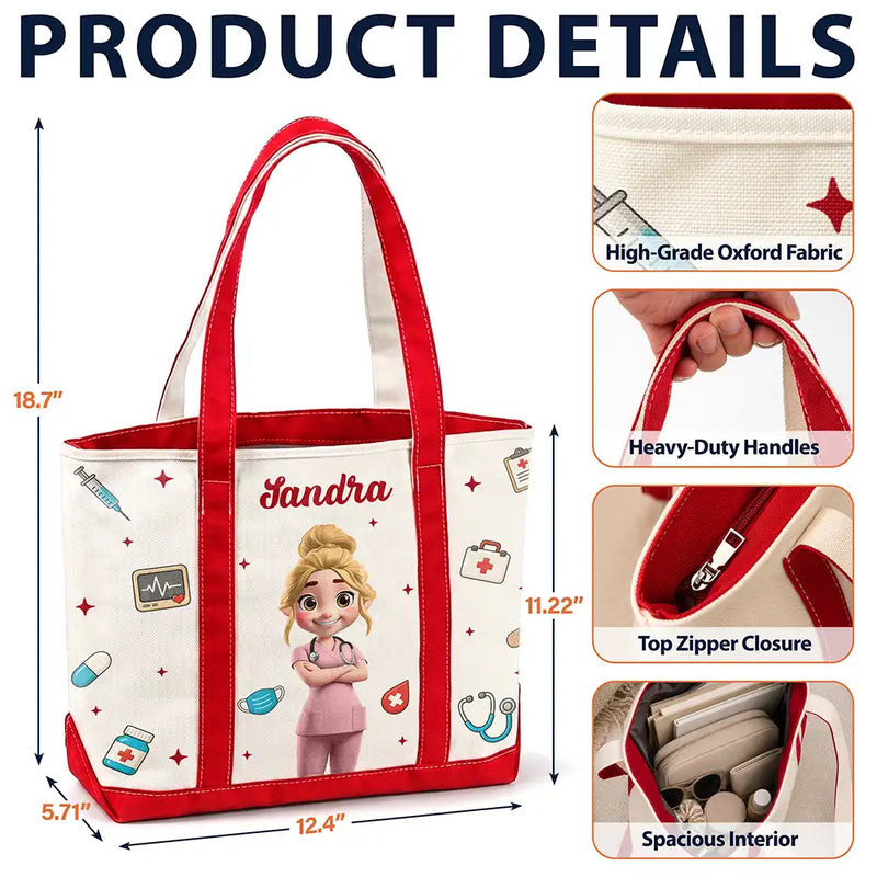 Nurse,Vector,Happy - 3D Effect Nurse Name - Personalized Fabric Tote Bag