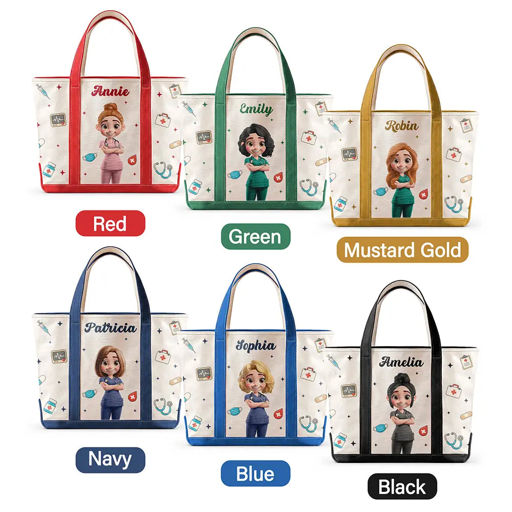 Nurse,Vector,Happy - 3D Effect Nurse Name - Personalized Fabric Tote Bag