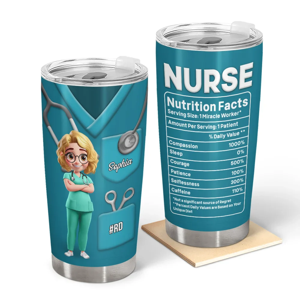 3D Effect Nurse Nutrition Facts - Personalized Tumbler