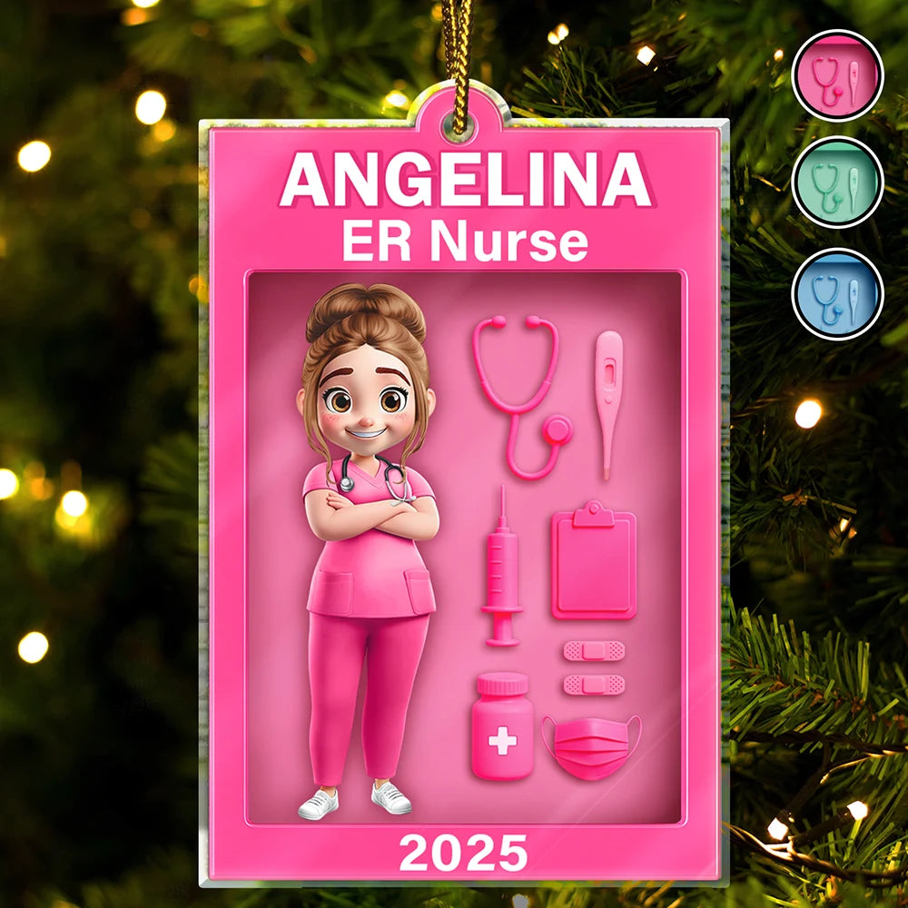 Nurse,Gift For Yourself,Gifts For Colleagues,Happy,Christmas - 3D Effect Nurse Toy Box - Personalized Custom Shaped Acrylic Ornament