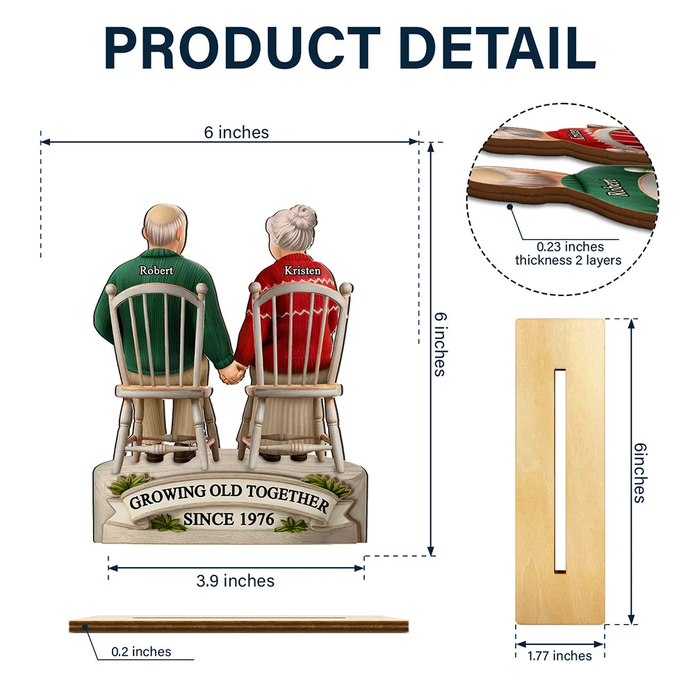 Old Couples,Gift For Women,Gift For Men,Gift For Husband,Gift For Wife,Love,Top Market - 3D Effect Old Couple Growing Old Together - Personalized Custom Shaped 2-Layered Wooden Plaque