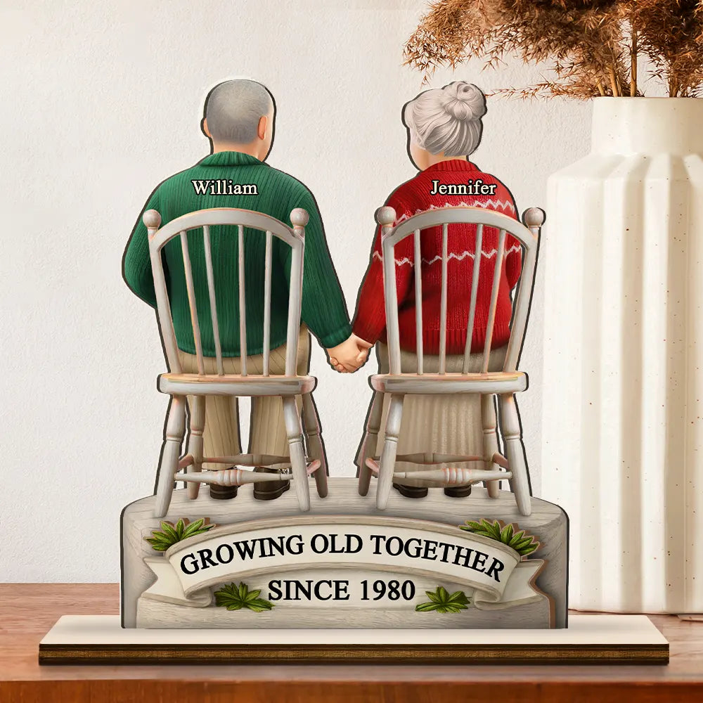 3D Effect Old Couple Growing Old Together - Personalized Custom Shaped 2-Layered Wooden Plaque