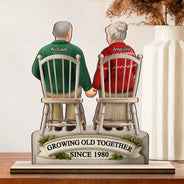 Old Couples,Gift For Women,Gift For Men,Gift For Husband,Gift For Wife,Love,Top Market - 3D Effect Old Couple Growing Old Together - Personalized Custom Shaped 2-Layered Wooden Plaque