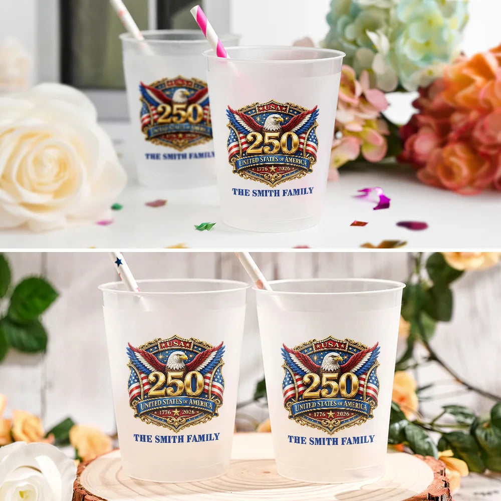 Family,America 250th,Happy,Top Market,Proud - 3D Effect Patriotic Eagle 250 Years Of Freedom - Personalized Frosted Cups