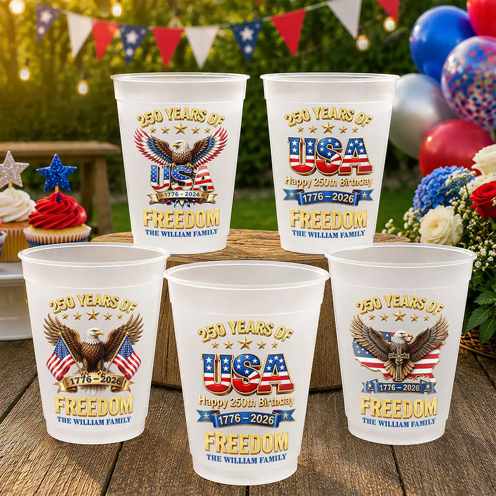 Family,America 250th,Happy,Top Market,Proud - 3D Effect Patriotic Eagle 250 Years Of Freedom - Personalized Frosted Cups