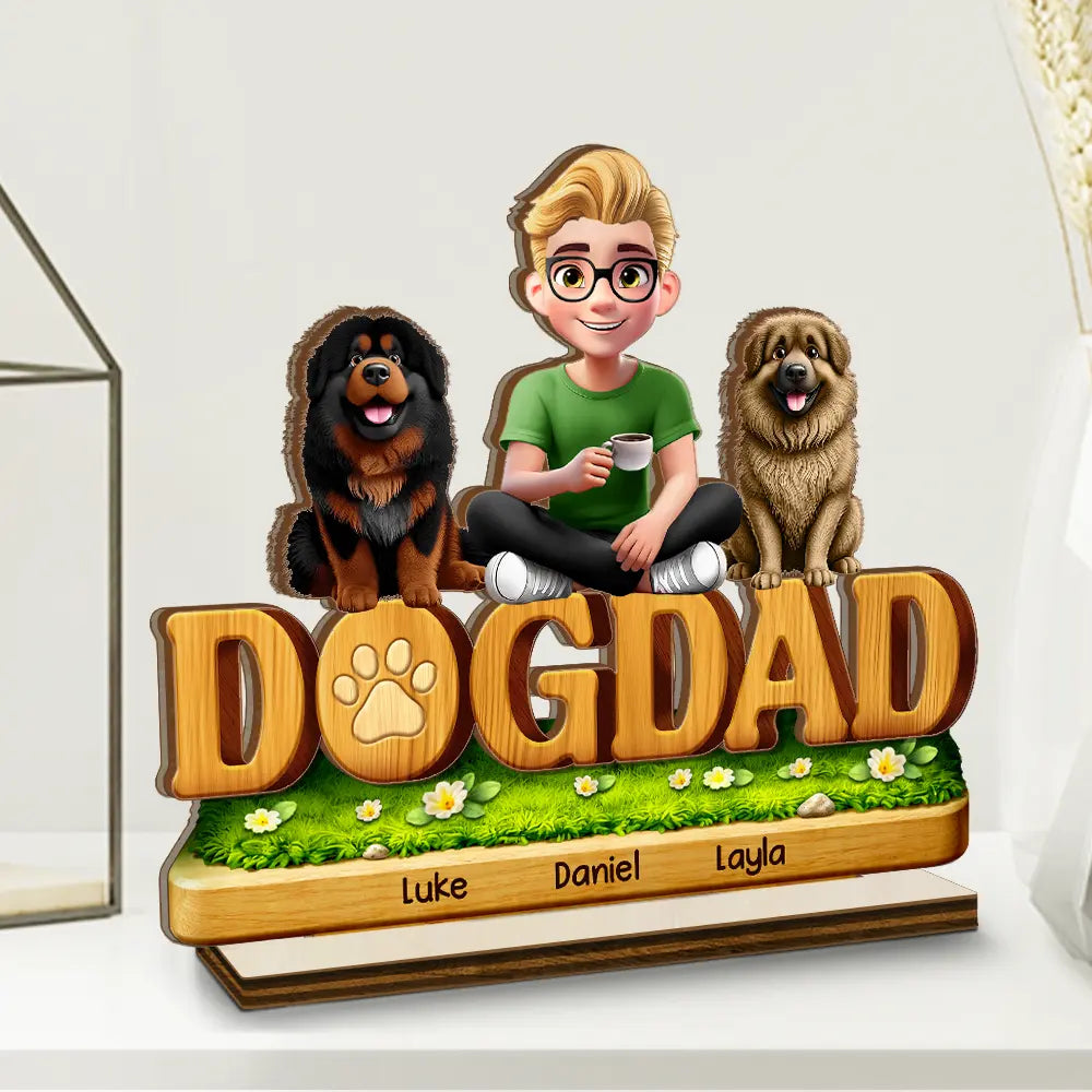 Pet Lovers,Pet Mom,Pet Dad,Dog Lovers,Dog Mom,Dog Dad,Cat Lovers,Cat Mom,Cat Dad,Gift For Women,Gift For Men,Happy - 3D Effect Pet Mom Pet Dad - Personalized Custom Shaped Wooden Plaque