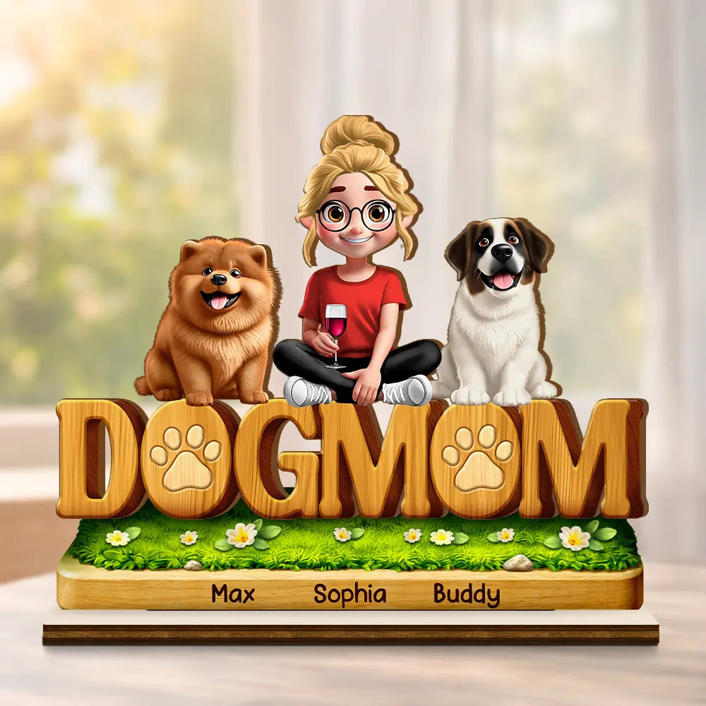 Pet Lovers,Pet Mom,Pet Dad,Dog Lovers,Dog Mom,Dog Dad,Cat Lovers,Cat Mom,Cat Dad,Gift For Women,Gift For Men,Happy - 3D Effect Pet Mom Pet Dad - Personalized Custom Shaped Wooden Plaque