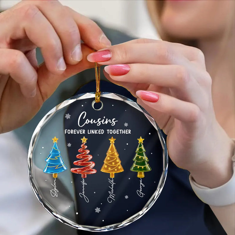 Top Market,Christmas,Gift For Sibling,Cozy,Icon - 3D Effect Pine Trees Brothers & Sisters Forever Linked Together - Personalized Circle Glass Ornament