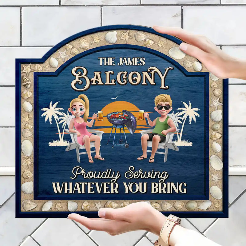 Poolside,Outdoor Decor,Summer,Gift For Couples,Humorous,Vector - 3D Effect Sea Shells Frame Poolside Paradise - Personalized Custom Shaped Wood Sign