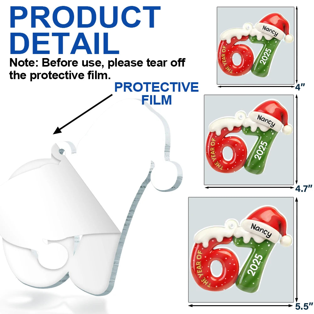 Funny, Gift For Kids, Gift For Grandkids, Christmas - 3D Effect Six Seven Funny Slang - Personalized Custom Shaped Acrylic Ornament