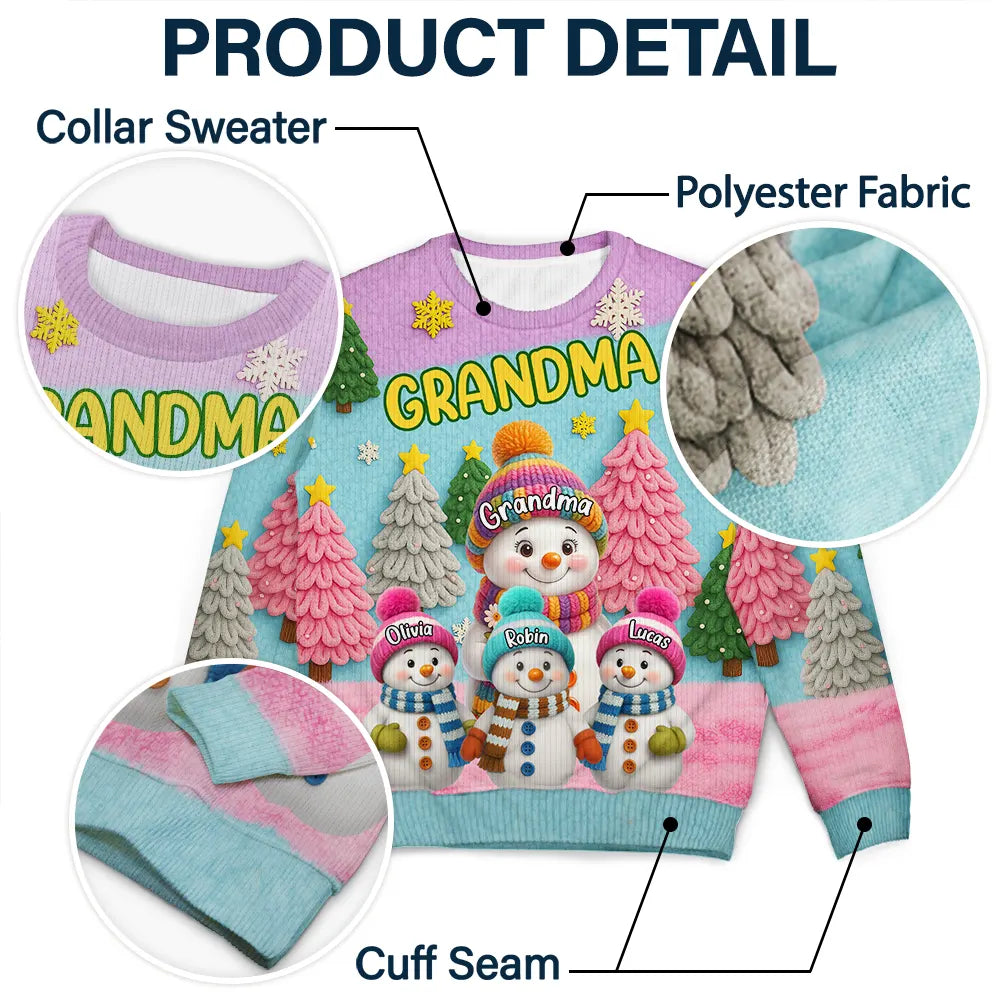 Gift For Grandma,Grandma,Grandkids,Gift For Grandkids,Happy,Christmas,Top Market - 3D Effect Snowman Grandma Nana & Grandkids - Personalized Unisex Ugly Sweater