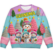 Gift For Grandma,Grandma,Grandkids,Gift For Grandkids,Happy,Christmas,Top Market - 3D Effect Snowman Grandma Nana & Grandkids - Personalized Unisex Ugly Sweater