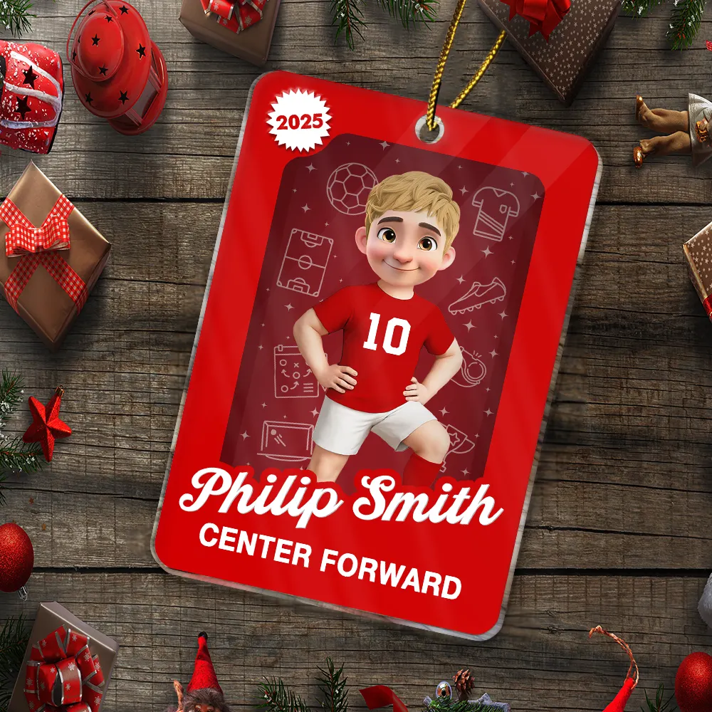 Gift For Yourself, Gift For Women, Gift For Men, Christmas, Happy - 3D Effect Soccer Player Toy Box - Personalized Custom Shaped Acrylic Ornament