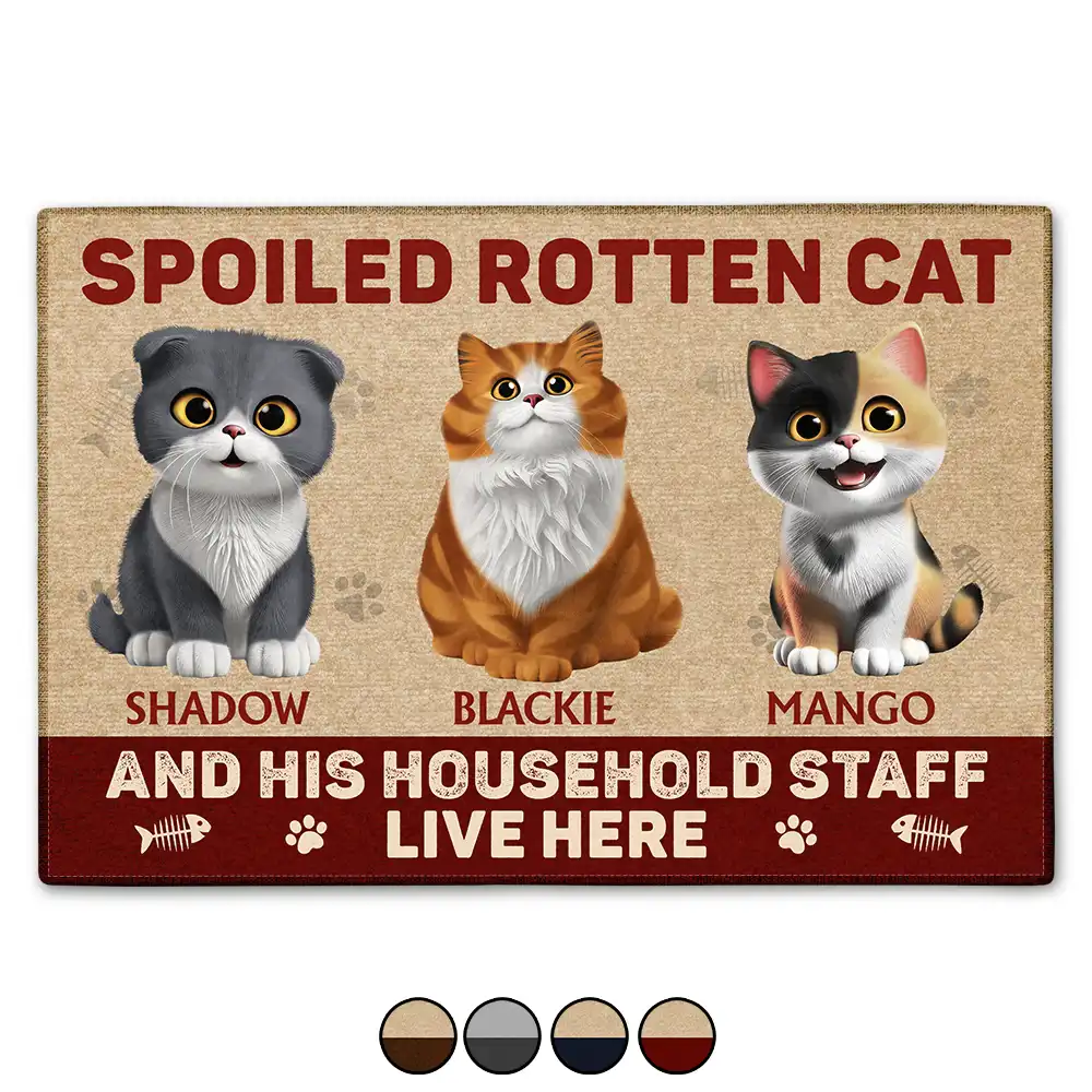 3D Effect Spoiled Rotten Cats Live Here - Personalized Doormat
