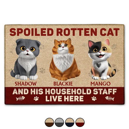 3D Effect Spoiled Rotten Cats Live Here - Personalized Doormat
