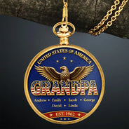 Gift For Father,Gift For Grandpa,Gift For Men,Independence Day,Happy - 3D Effect Stars & Stripes Dad Grandpa And Kids Names - Personalized Pocket Watch