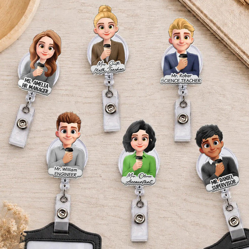 Top Market,Confident,Officer,Vector - 3D Effect Teacher Coworker Boss With Name - Personalized Badge Reel