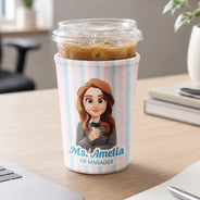 Officer,Vector,Happy - 3D Effect Coworker Boss Teacher With Name - Personalized Iced Coffee Sleeve