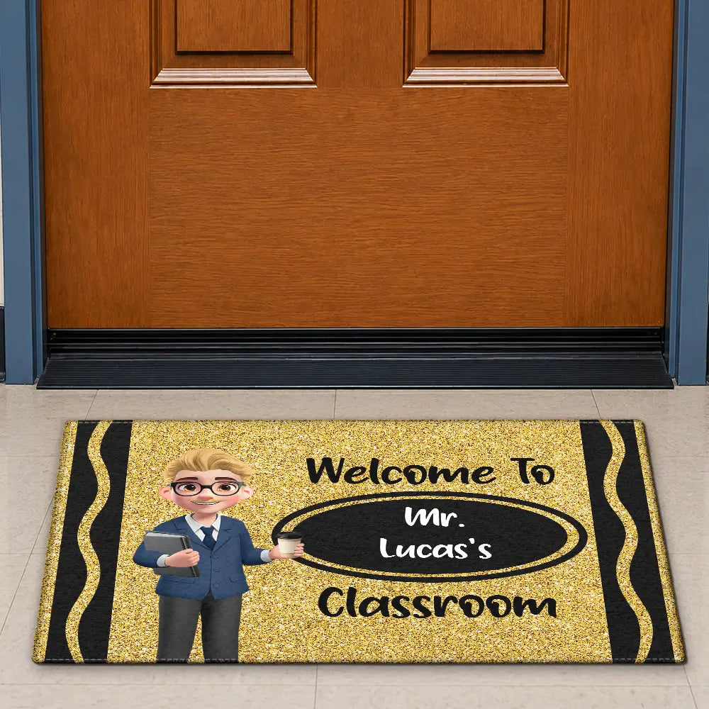 3D Effect Teacher Welcome To Classroom Faux Glitter Effect - Personalized Doormat