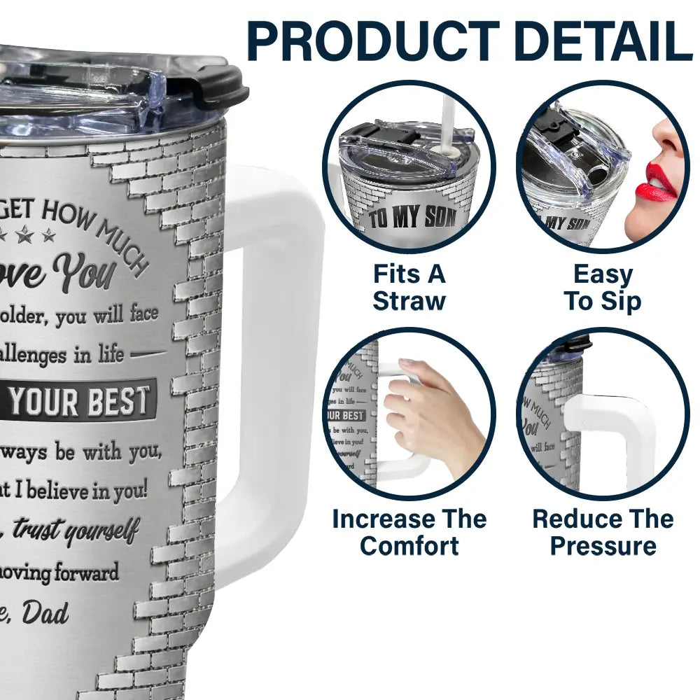 Gift For Son,Gift For Grandkids,Icon,Inspirational - 3D Effect To My Son Just Do Your Best - Personalized 40oz Tumbler With Straw