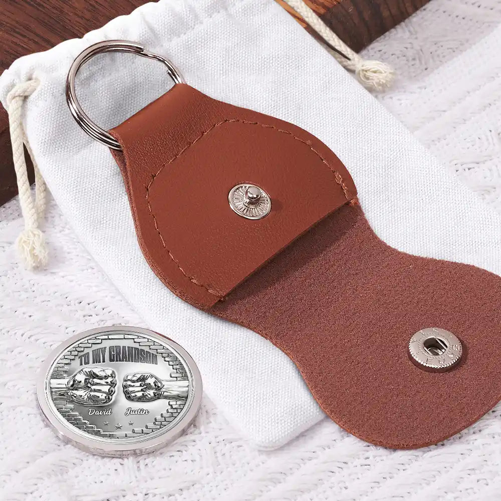 Dad - Sons,Gift For Son,Grandpa - Grandkids,Gift For Grandkids,Gift For Men,Happy,Top Market - 3D Effect To My Son Just Do Your Best - Personalized Leather Pocket Hug