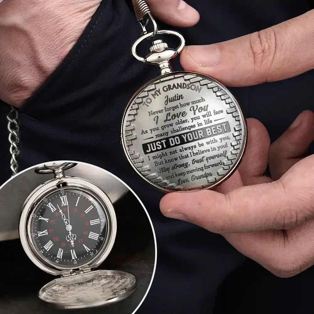 Gift For Son,Gift For Grandkids,Inspirational - 3D Effect To My Son Just Do Your Best - Personalized Pocket Watch