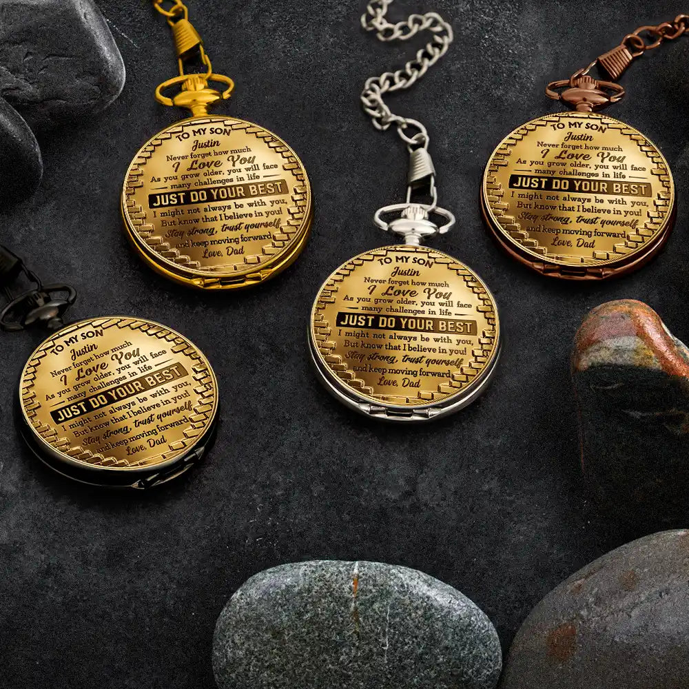 Gift For Son,Gift For Grandkids,Inspirational - 3D Effect To My Son Just Do Your Best - Personalized Pocket Watch