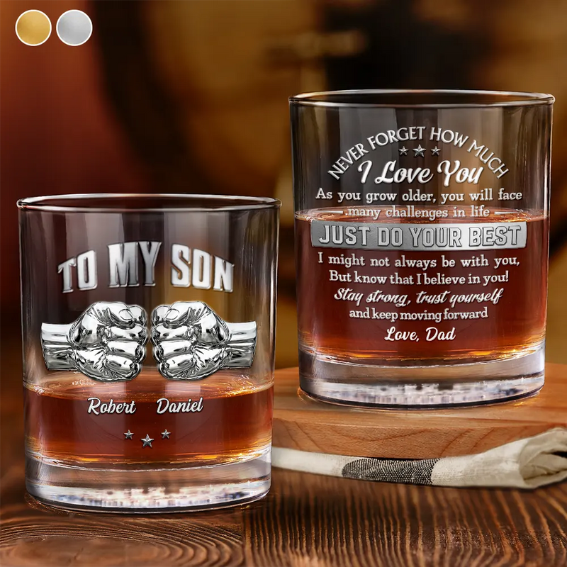Gift For Son,Gift For Grandkids,Icon,Inspirational - 3D Effect To My Son Just Do Your Best - Personalized Whiskey Glass