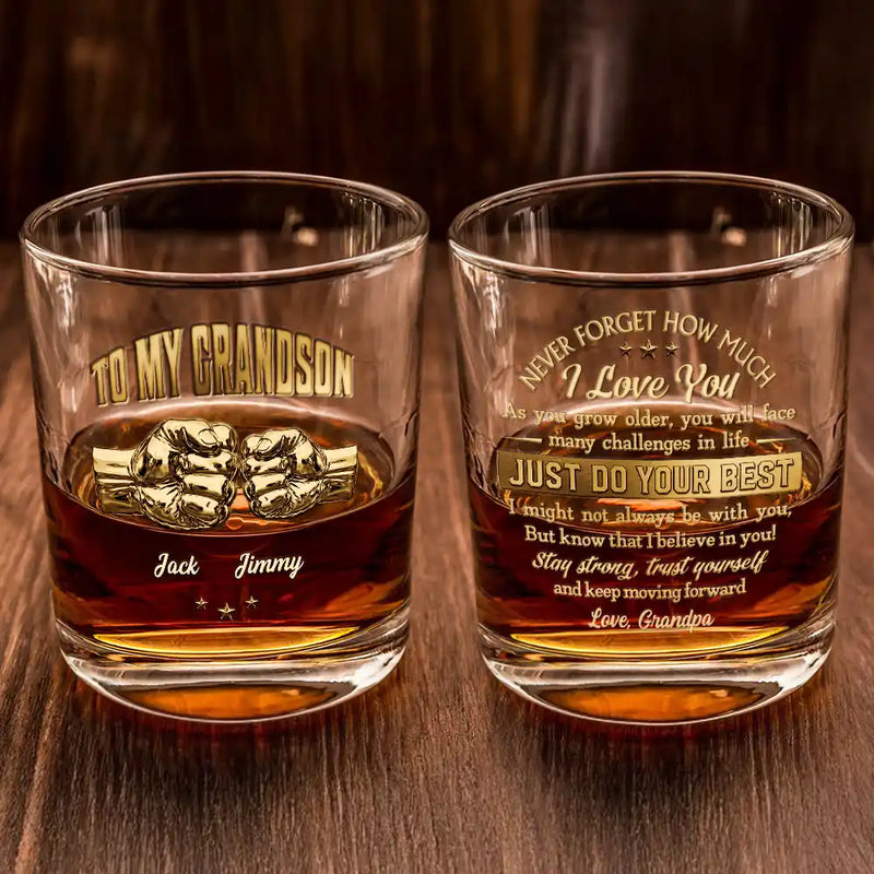 Gift For Son,Gift For Grandkids,Icon,Inspirational - 3D Effect To My Son Just Do Your Best - Personalized Whiskey Glass