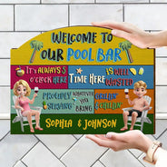 Gift For Couples,Gift For Husband,Gift For Wife,Gift For Boyfriend,Gift For Girlfriend - 3D Effect Welcome To Our Pool - Personalized Custom Shaped Wood Sign
