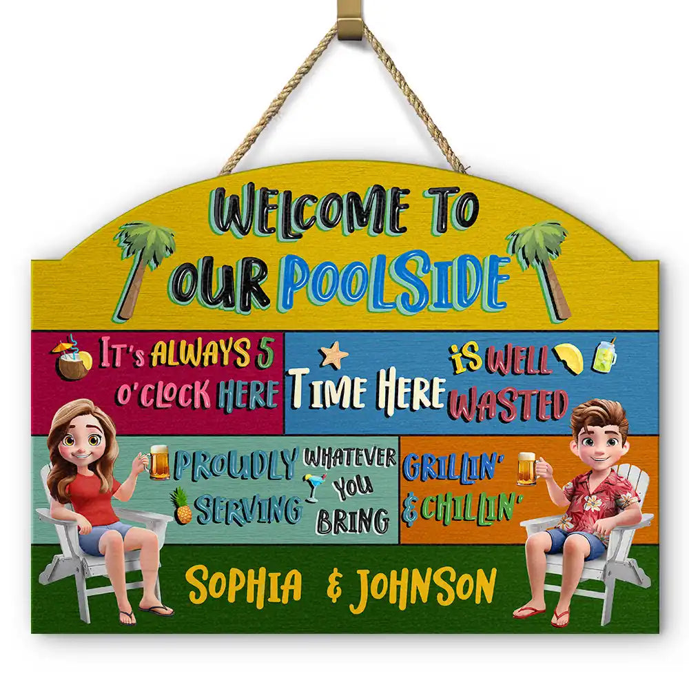 3D Effect Welcome To Our Pool - Personalized Custom Shaped Wood Sign