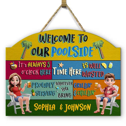 3D Effect Welcome To Our Pool - Personalized Custom Shaped Wood Sign