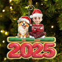 Christmas,Pet Lovers,Pet Mom,Pet Dad,Dog Lovers,Dog Mom,Dog Dad,Happy - 3D Effect Woman Man With Dogs Christmas - Personalized Custom Shaped Acrylic Ornament