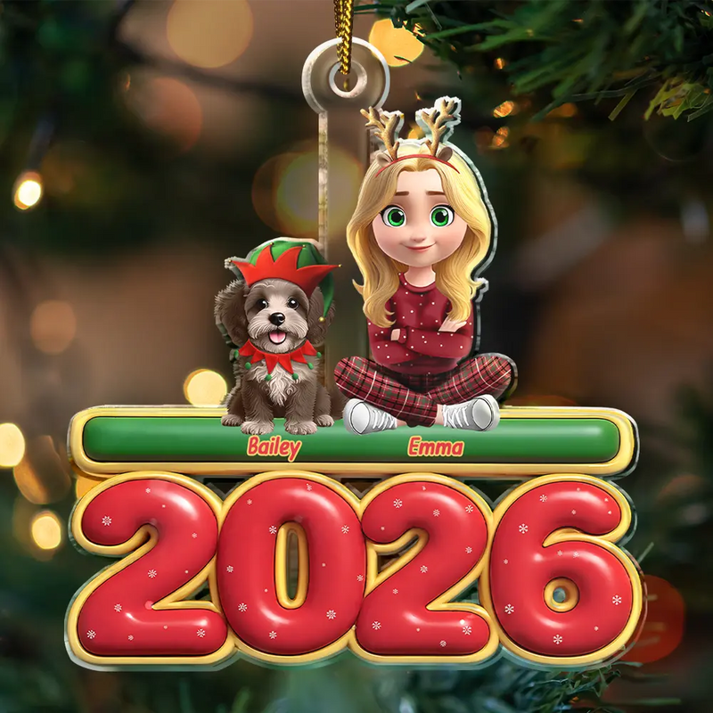 Christmas,Pet Lovers,Pet Mom,Pet Dad,Dog Lovers,Dog Mom,Dog Dad,Happy - 3D Effect Woman Man With Dogs Christmas - Personalized Custom Shaped Acrylic Ornament