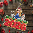 Christmas,Pet Lovers,Pet Mom,Pet Dad,Dog Lovers,Dog Mom,Dog Dad,Happy - 3D Effect Woman Man With Dogs Christmas - Personalized Custom Shaped Acrylic Ornament