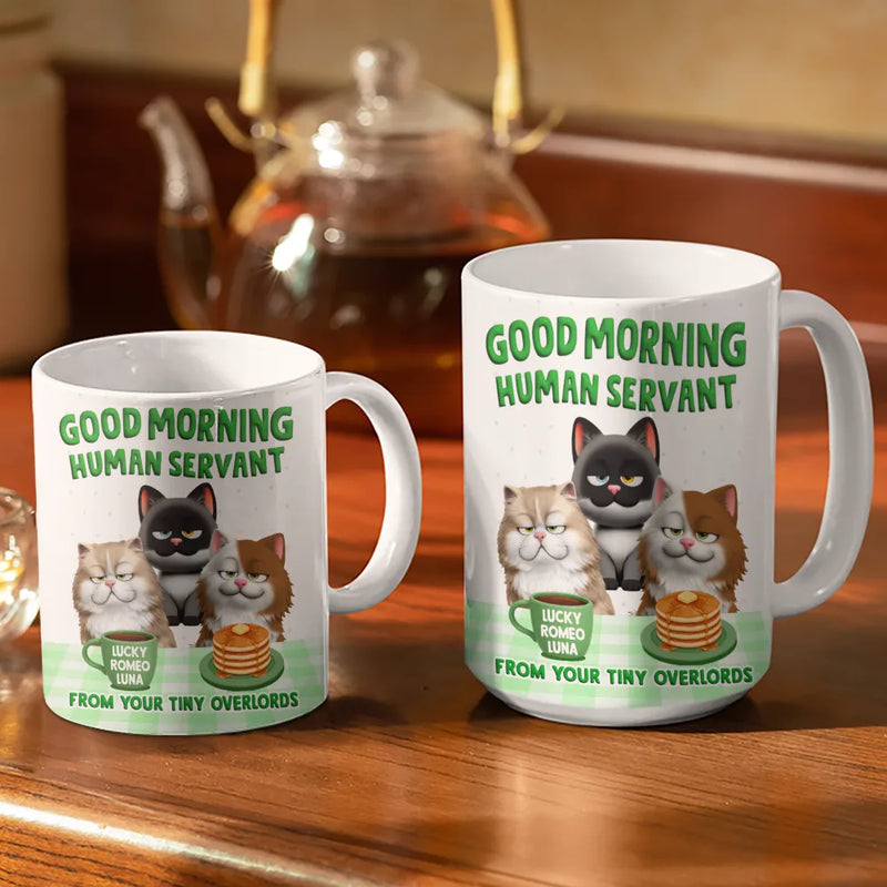 Cat Mom, Cat Lovers, Cat Dad, Cat Couple, Funny, Top Market - 3D Effect Your Tiny Furry Overlords - Personalized White Edge-to-Edge Mug