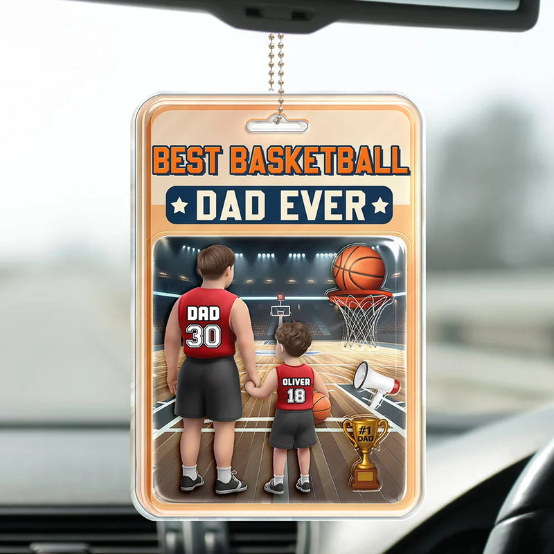Gift For Father, Dad - Sons, Dad - Children, Sport Dad, Basketball, Dad - Daughters (Young), Happy - 3D Figure Best Basketball Dad Ever - Personalized Acrylic Car Hanger