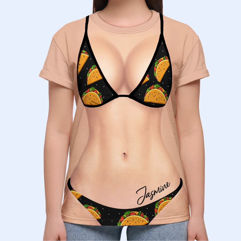 Gift For Bestie, Humorous, Beach, Summer, Icon - 3D Funny Body Food Bikini - Personalized Full Print T Shirt