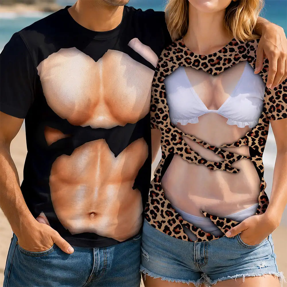 Gift For Bestie, Humorous, Beach, Summer, Icon - 3D Funny Bikini Body Muscle Six Packs - Personalized Full Print T Shirt