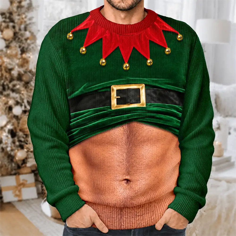 Christmas,Humorous,Gift For Men,Gift For Yourself,Icon - 3D Funny Body Hairy Belly Gift For Husband - Personalized Unisex Ugly Sweater