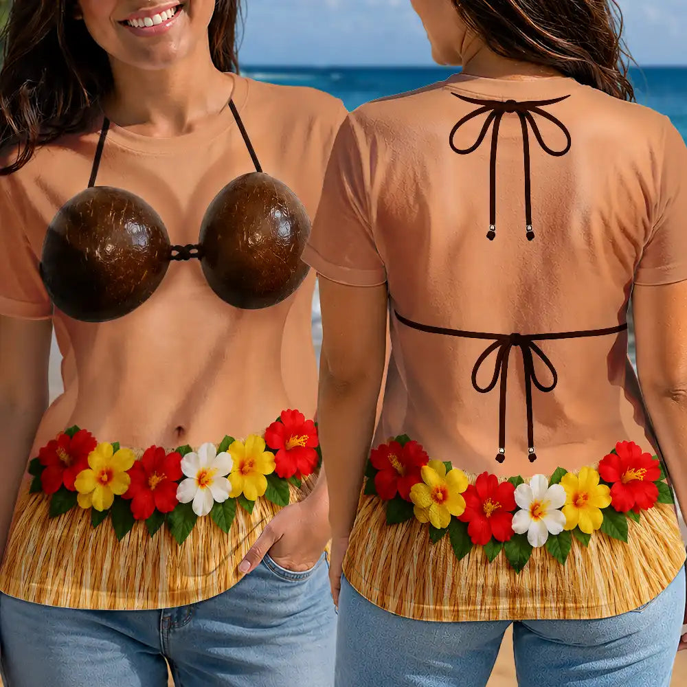 Gift For Bestie,Humorous,Beach,Summer,Icon - 3D Funny Body Hula Dance - Personalized Full Print T Shirt