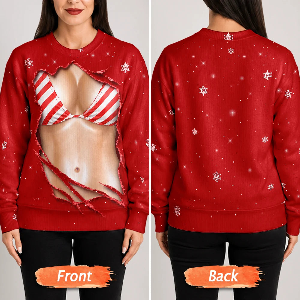 Christmas,Humorous,Gift For Yourself,Gift For Women,Icon - 3D Funny Realistic Body Christmas Gift For Wife Girlfriend - Personalized Unisex Ugly Sweater